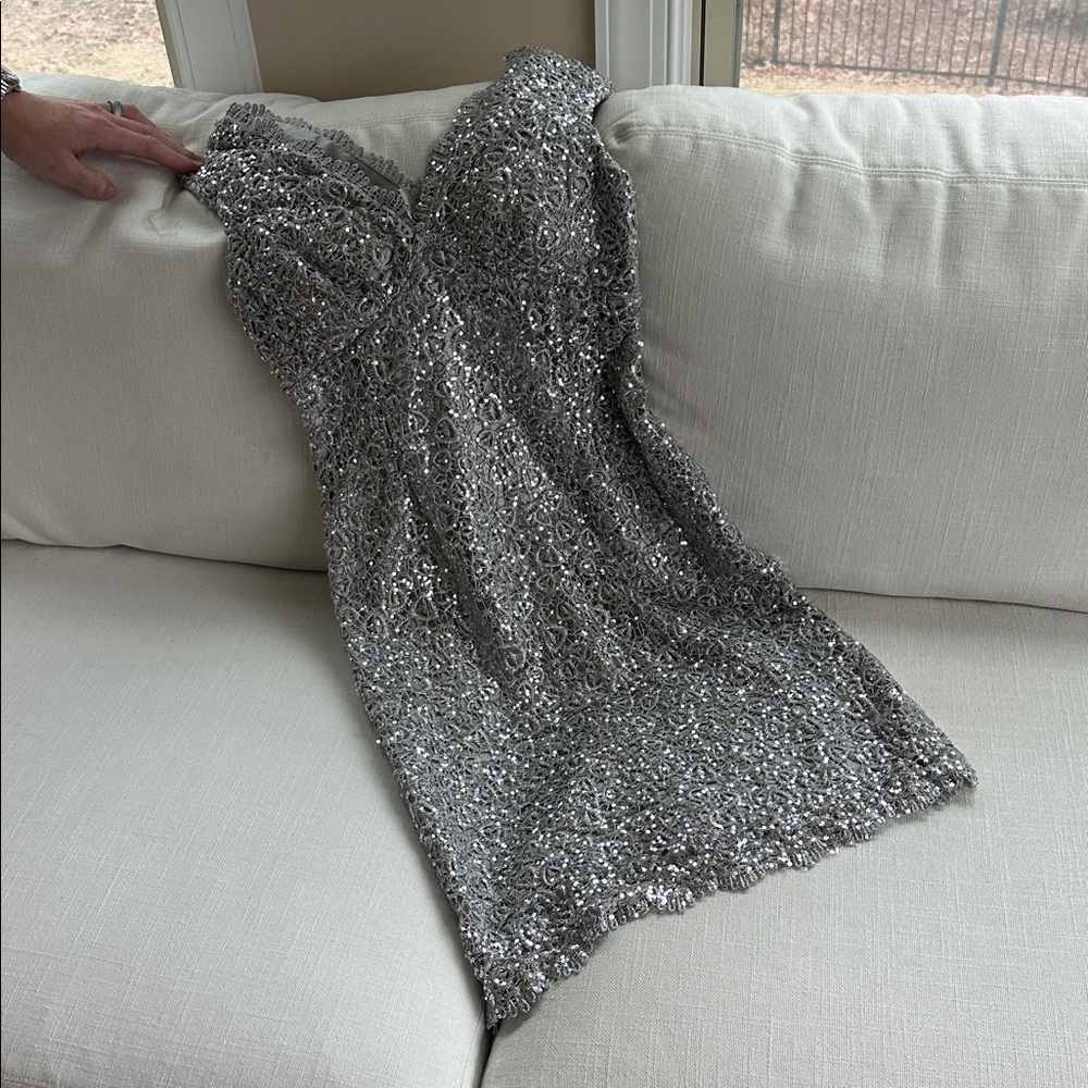 Elegant Marina Mother of the Bride Dress - Silver/Gray Lace Sequin Dress size 4